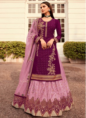 Purple Color Georgette Embroidered Gharara Suit