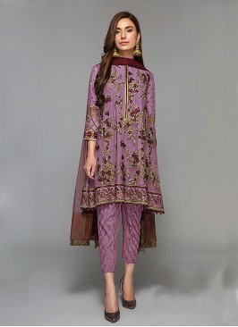 Purple Color Georgette Embroidered Pakistani Suit