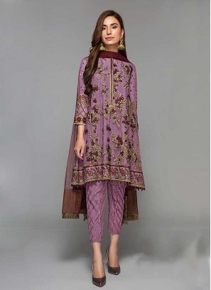 Purple Color Georgette Embroidered Pakistani Suit