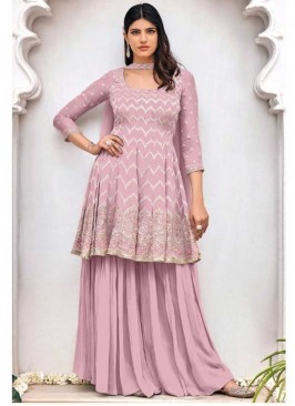 Purple Color Georgette Embroidered Palazzo Suit