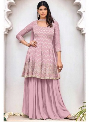 Purple Color Georgette Embroidered Palazzo Suit