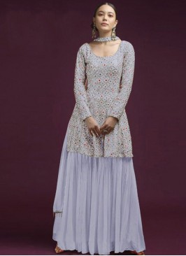Purple Color Georgette Embroidered Sharara Suit