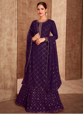 Purple Color Georgette Embroidered Suit