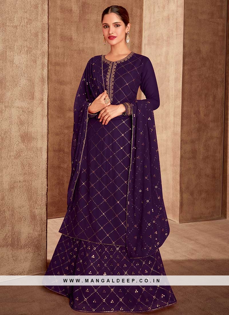 Purple Color Net Fabric Sangeet Wear Embroidered Designer Salwar Suit