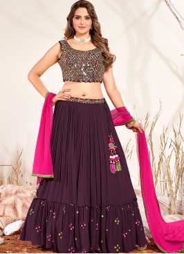 Purple Color Georgette Mirror Work Lehenga