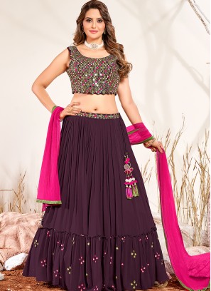 Purple Color Georgette Mirror Work Lehenga