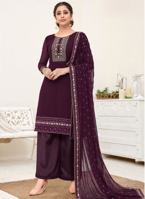 Purple Color Georgette Palazzo Suit