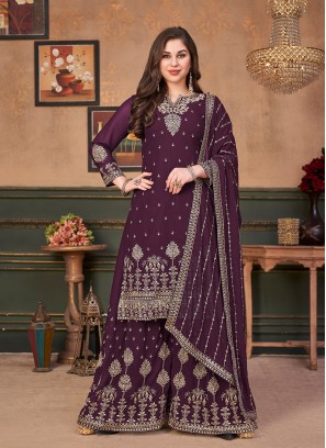 Purple Color Georgette Palazzo Suit