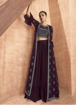 Purple Color Georgette Palazzo Suit With Slug