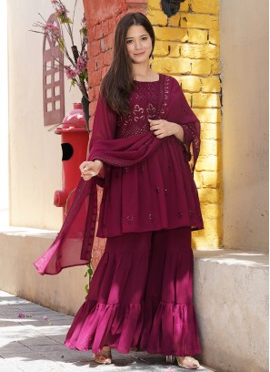 Purple Color Georgette Readymade Sharara Suit