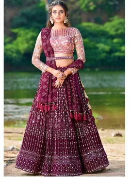 Purple Color Georgette Sequins Lehenga Choli