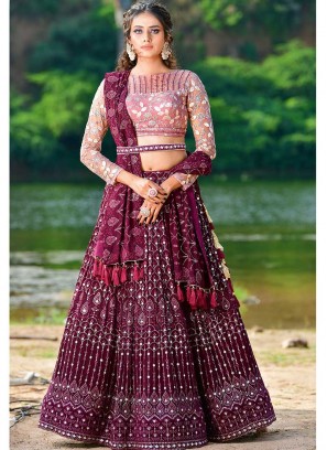 Purple Color Georgette Sequins Lehenga Choli