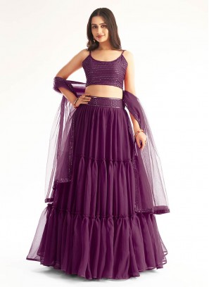 Purple Color Georgette Sequins Work Lehenga