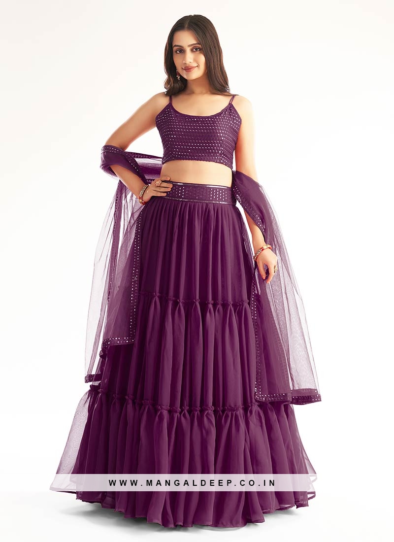 Purple Color Georgette Sequins Work Lehenga