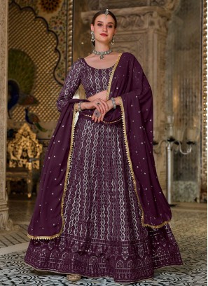 Purple Color Georgette Sequins Work Lehenga