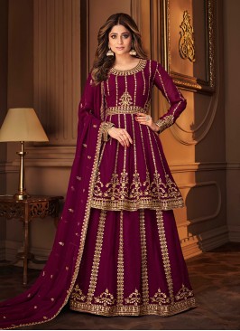 Purple Color Georgette Sequins Work Pakistani Suit