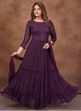 Purple Color Georgette Thread Work Long Suit