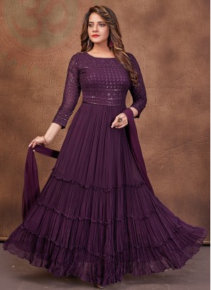 Purple Color Georgette Thread Work Long Suit