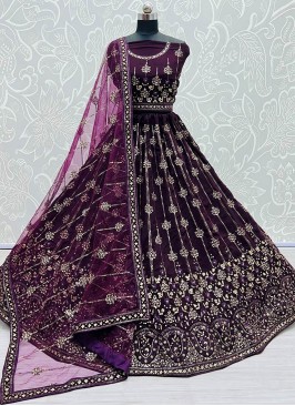 Purple Color Georgette Wedding Wear Lehenga