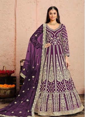 Purple Color Net Anarkali Suit