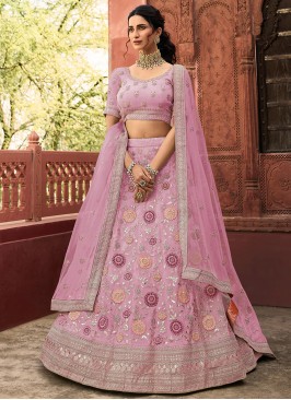 Purple Color Organza Thread Work Lehenga Choli