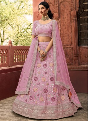 Purple Color Organza Thread Work Lehenga Choli