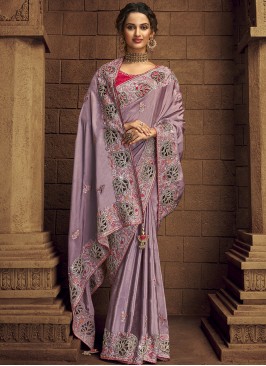 Purple Color Organza Wedding Wear Saree