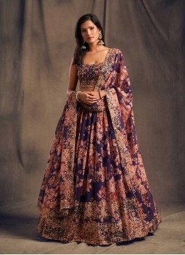 Purple Color Printed Party Wear Lehenga