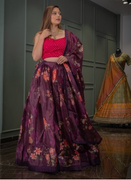 Purple Color Printed Sangeet Wear Lehenga