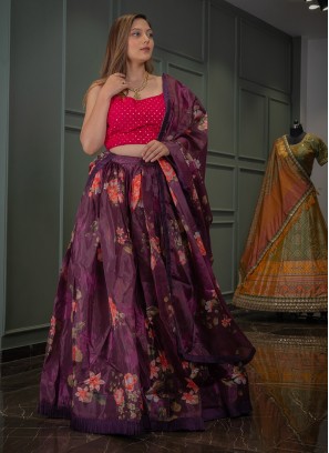 Purple Color Printed Sangeet Wear Lehenga