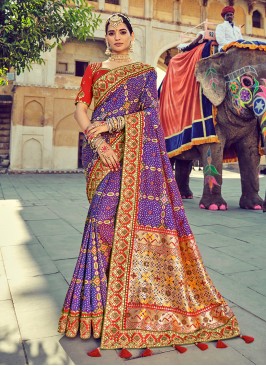 Purple Color Pure Silk Wedding Wear Saree