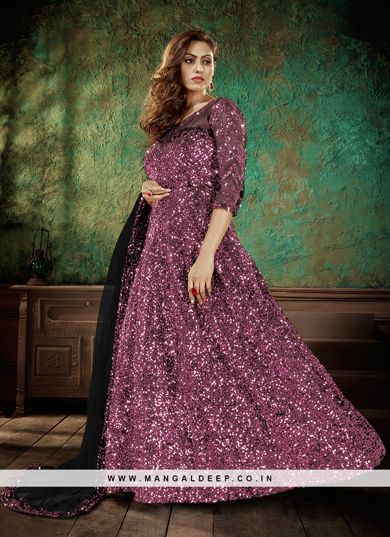 Anarkali Style Dark Purple Readymade Gown
