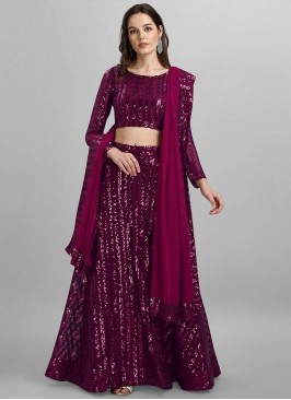 Purple Color Silk Blend Sequins Work Lehenga