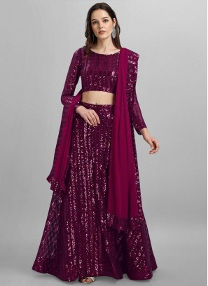 Purple Color Silk Blend Sequins Work Lehenga