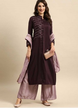 Purple Color Silk Embroidered Readymade Suit