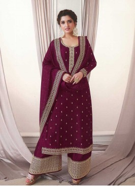 Purple Color Silk Georgette Plazzo Suit
