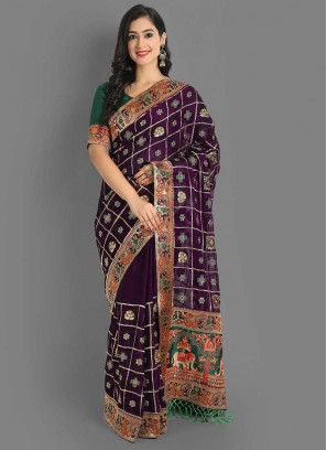 Purple Color Silk Gharcholu Saree