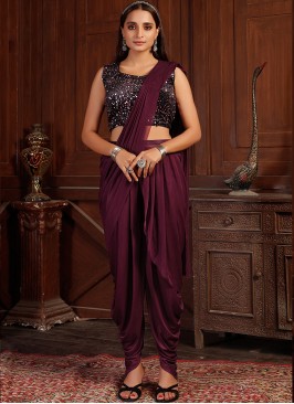 Purple Color Silk Lyrca Ready To Wear Saree