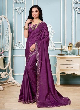 Purple Color Silk Saree For Party