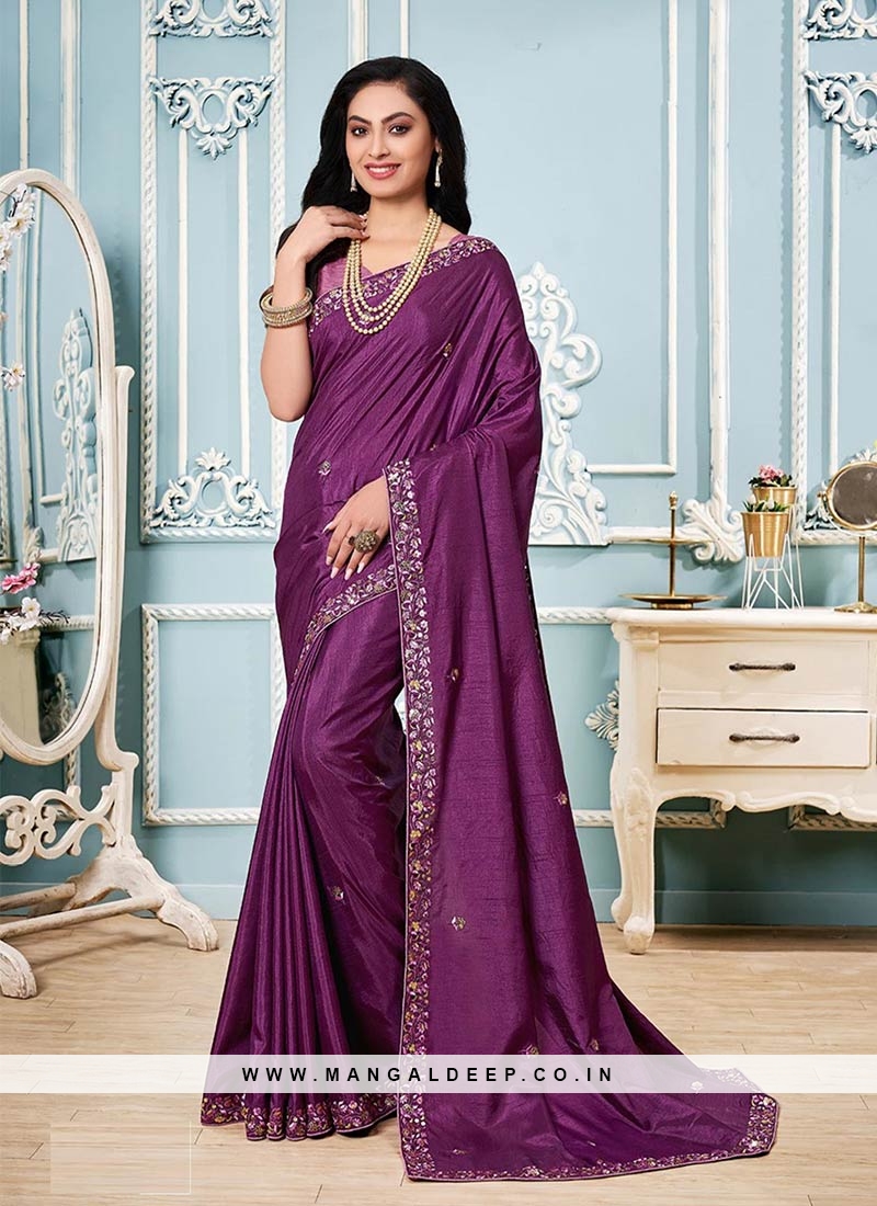 Purple Color Silk Saree For Party