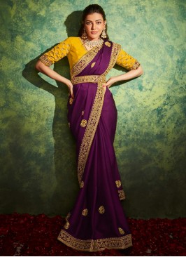 Purple Color Silk Wedding Wear Saree