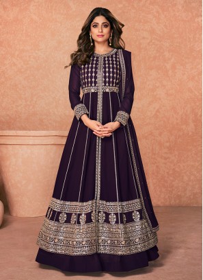 Purple Color Wedding Function Wear Georgette Suit