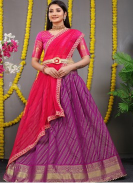 Purple Color Zari Weaving & Embroidery Border Dupatta Work Lehenga