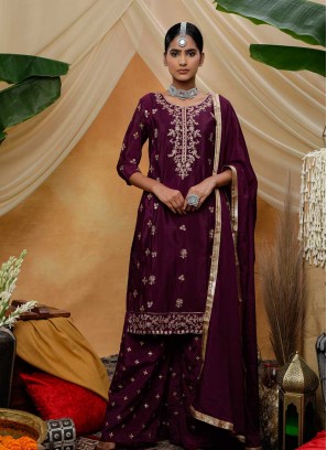 Purple Color Zari Work Latest Salwar Suit