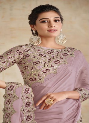 Purple Colour Heavy Embellished  Work Saree