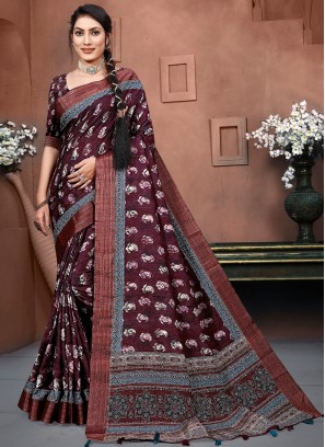 Purple Digital Print Festival Trendy Saree