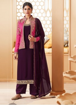 Purple Embroidered Ceremonial Jacket Style Suit