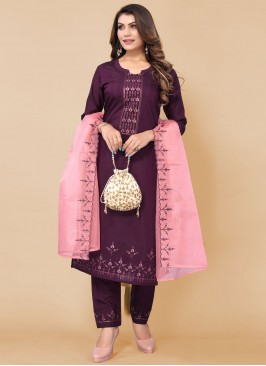 Purple Embroidered Ceremonial Pant Style Suit