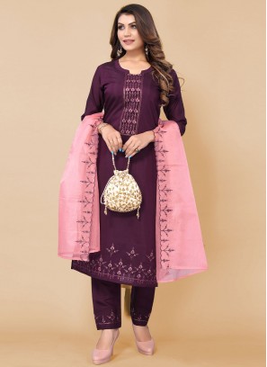 Purple Embroidered Ceremonial Pant Style Suit