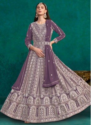 Purple Embroidered Designer Salwar Kameez
